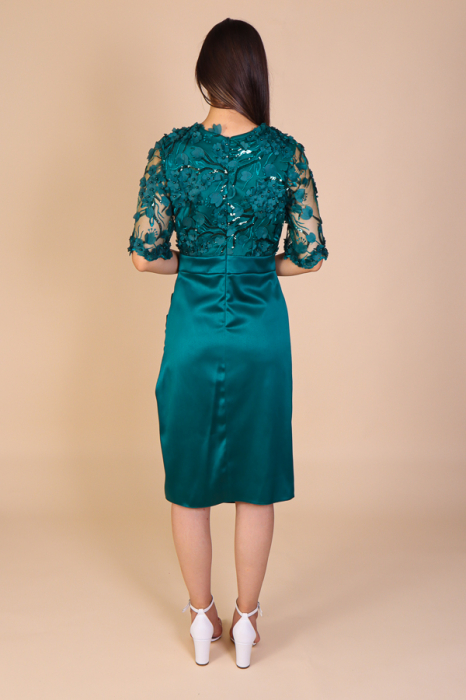 Rochie Catlyn, Verde din Tafta si Dantela 3D, Engros [4]