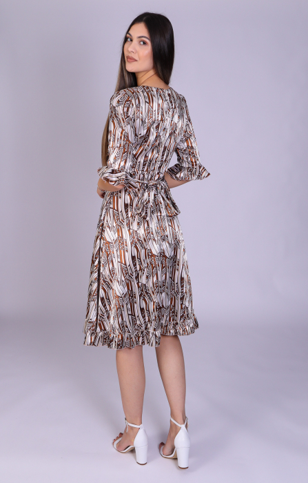 Rochie ARINA cu volanase si imprimeu maro engros [3]