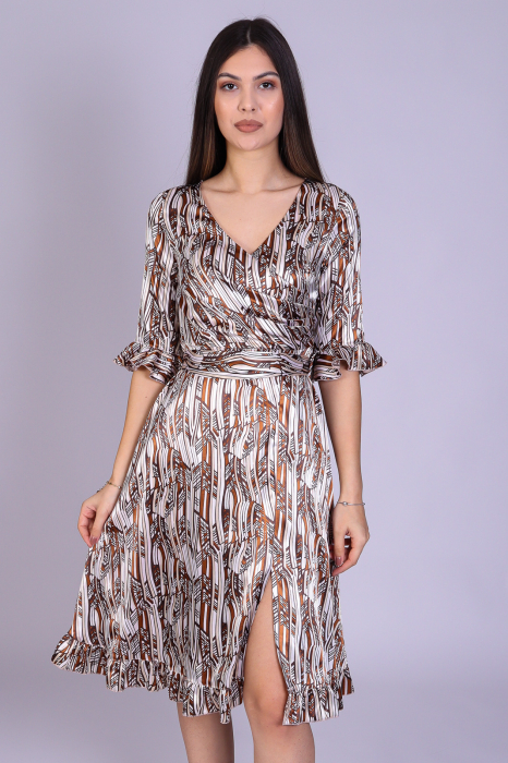 Rochie ARINA cu volanase si imprimeu maro engros [2]