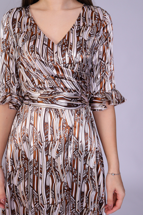 Rochie ARINA cu volanase si imprimeu maro engros [4]