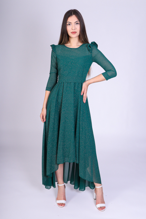 Rochie Layla din Voal, cu Trena si Maneci Trei Sferturi, Verde, Engros [2]
