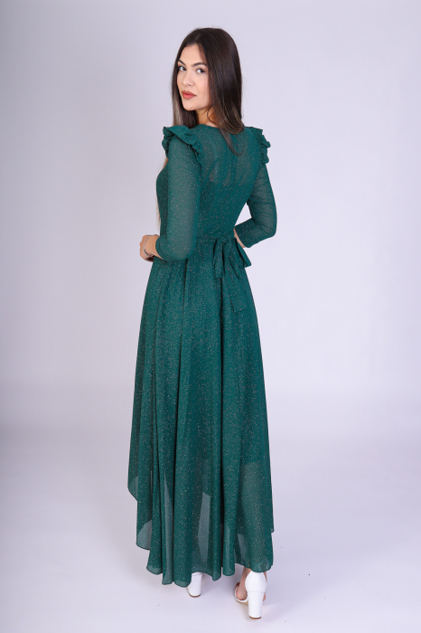 Rochie Layla din Voal, cu Trena si Maneci Trei Sferturi, Verde, Engros [4]