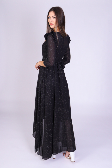 Rochie Layla din Voal, cu Trena si Maneci Trei Sferturi, Neagra, Engros [4]