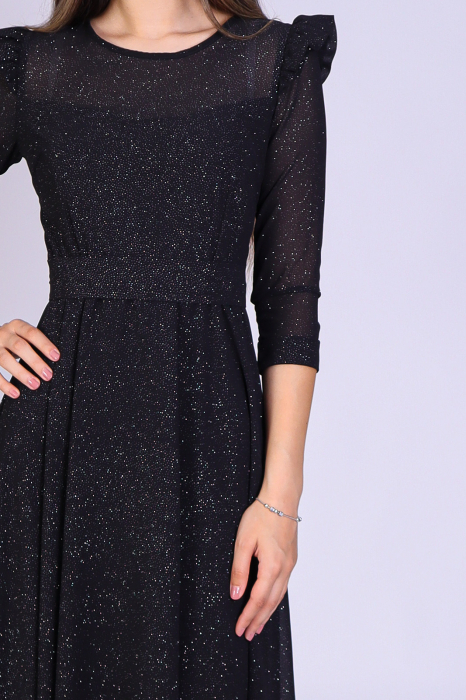 Rochie Layla din Voal, cu Trena si Maneci Trei Sferturi, Neagra, Engros [3]