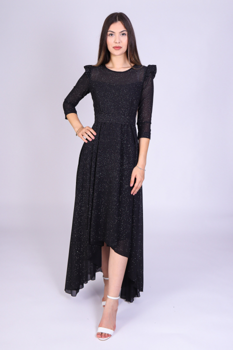 Rochie Layla din Voal, cu Trena si Maneci Trei Sferturi, Neagra, Engros [2]