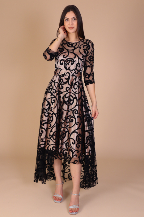 Rochie LONDON, Albastra cu Dantela Neagra, Engros [2]