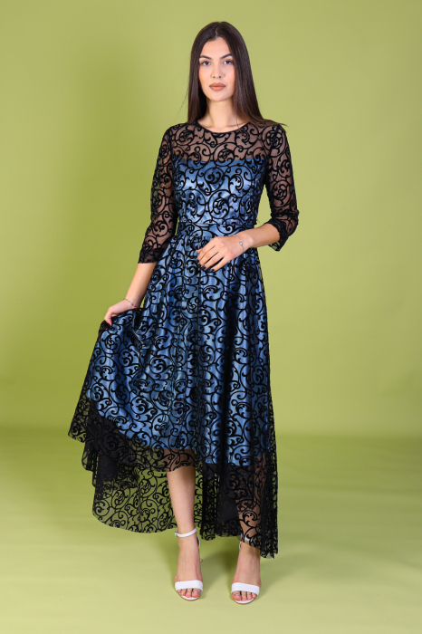 Rochie LONDON, Albastra cu Dantela Neagra, Engros [2]