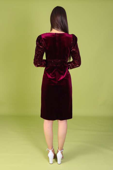 Rochie ELVIRA Bordo din Catifea si Paiete, Engros [6]