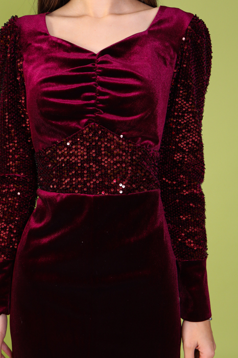Rochie ELVIRA Bordo din Catifea si Paiete, Engros [5]
