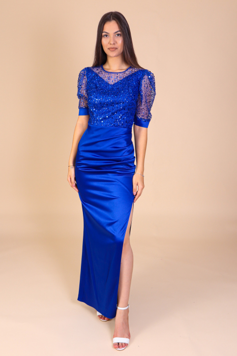 Rochie Lunga Miriam, din Tafta si Paiete, Albastra, Engros [2]