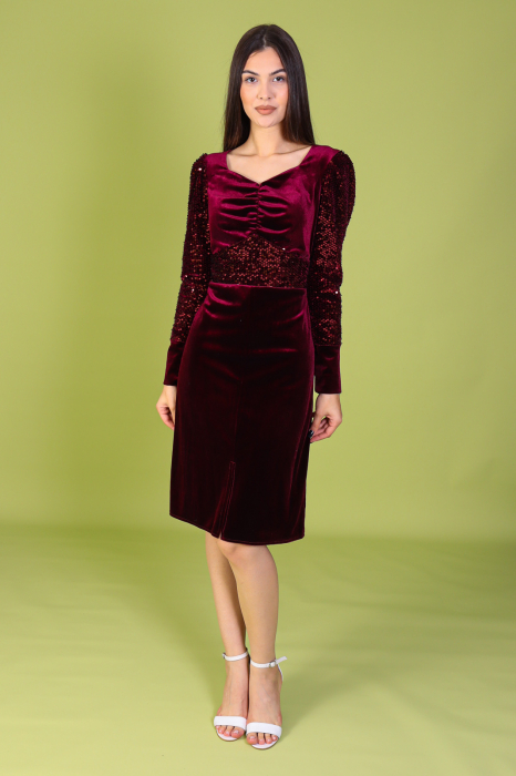 Rochie ELVIRA Bordo din Catifea si Paiete, Engros [2]