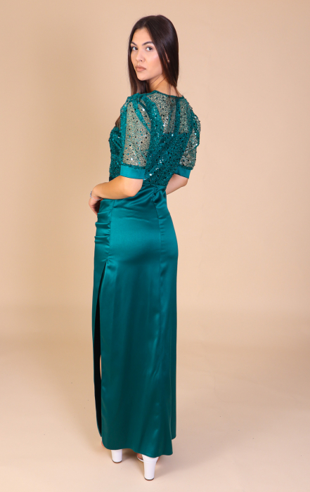 Rochie Lunga Miriam, din Tafta si Paiete, Verde, Engros [3]