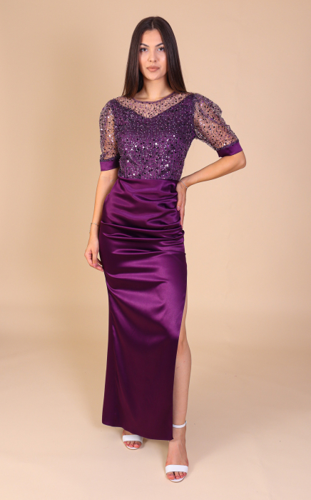 Rochie Lunga Miriam, din Tafta si Paiete, Mov, Engros [2]