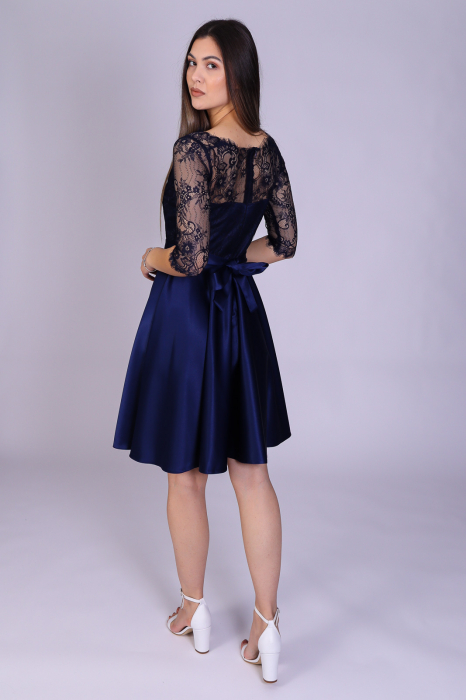 Rochie MIMI din dantela si tafta bleumarin [4]