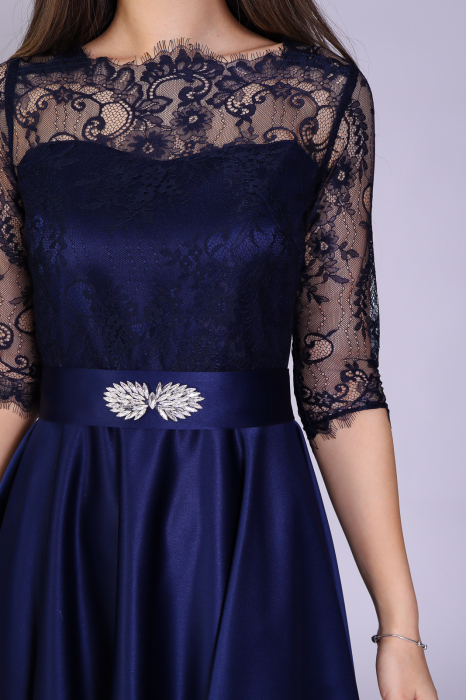 Rochie MIMI din dantela si tafta bleumarin [3]