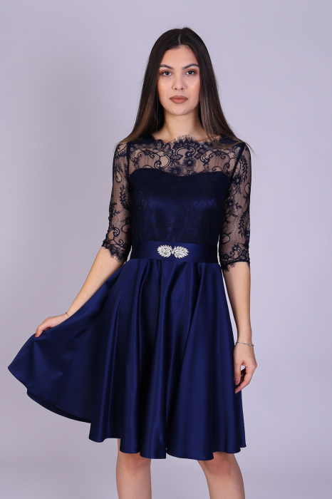 Rochie MIMI din dantela si tafta bleumarin [2]