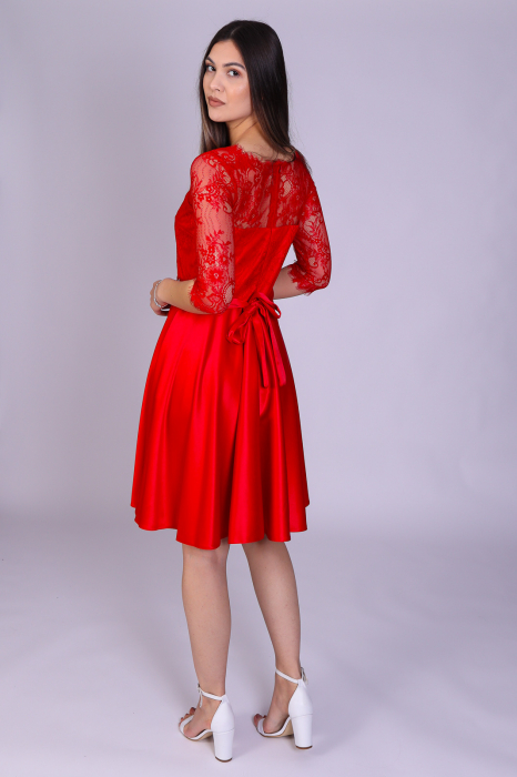 Rochie MIMI din dantela si tafta rosie [3]
