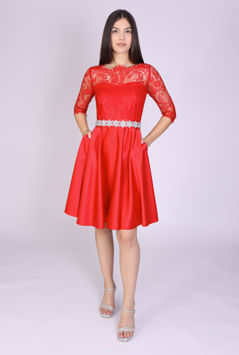 Rochie MIMI din dantela si tafta rosie [1]