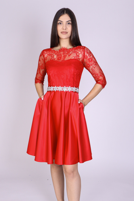 Rochie MIMI din dantela si tafta rosie [2]