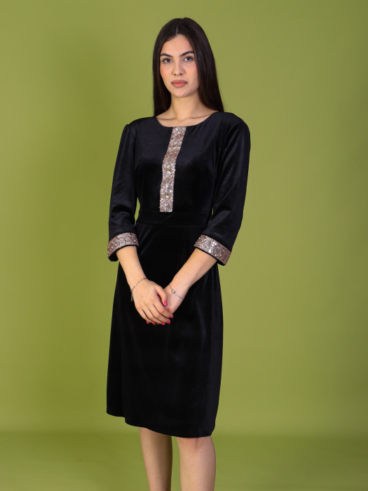 Rochie LAURA din Catifea Neagra cu Paiete pe Bust [2]