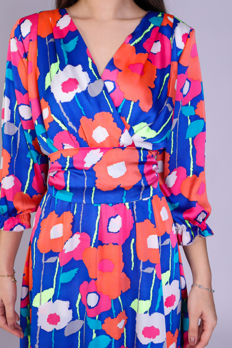 Rochie OLGA midi cu imprimeu floral roz si albastru [4]