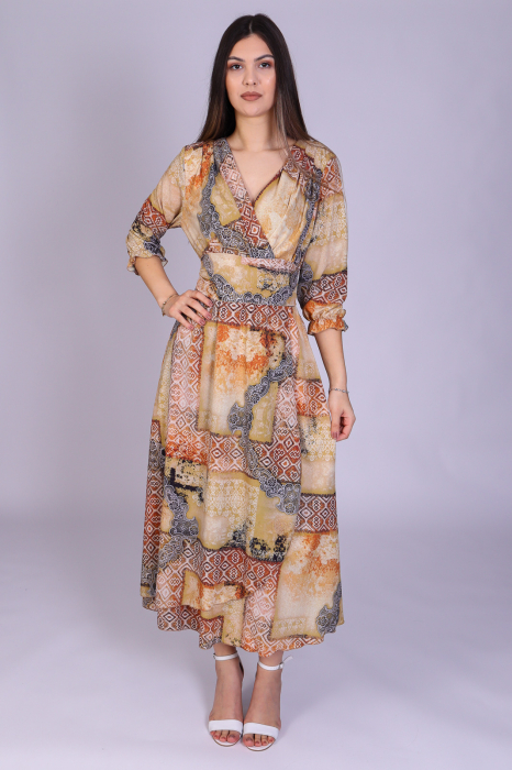 Rochie OLGA midi cu imprimeu bej [2]