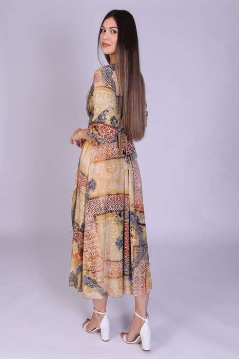 Rochie OLGA midi cu imprimeu bej [3]
