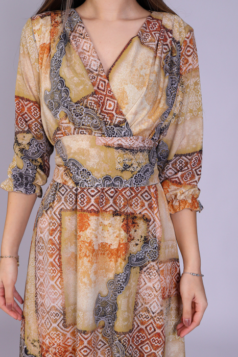 Rochie OLGA midi cu imprimeu bej [4]