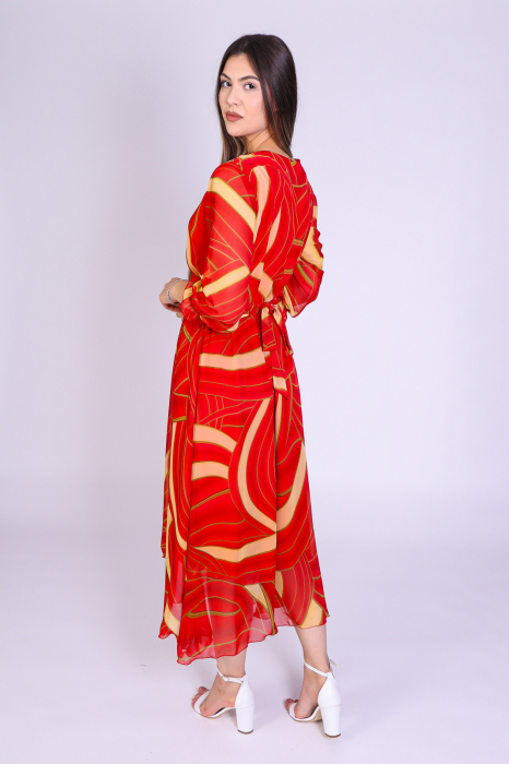 Rochie OLGA Midi din Voal cu Imprimeu Rosu, Engros [4]