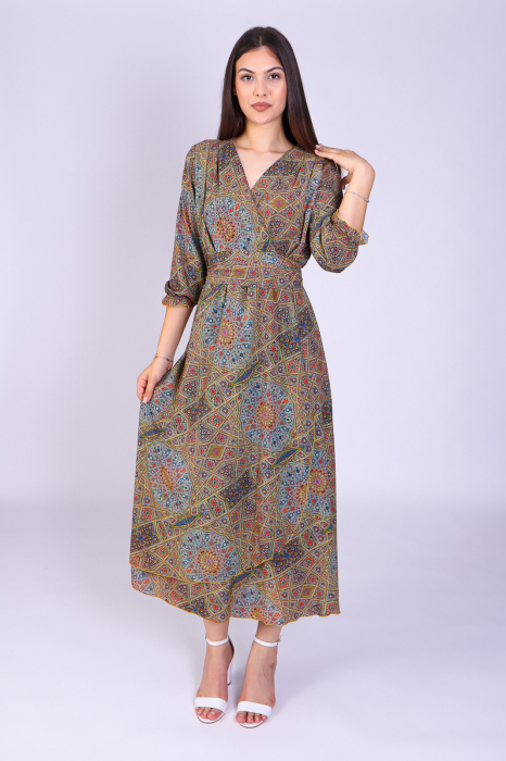Rochie OLGA Midi cu Imprimeu Maro, Engros [2]
