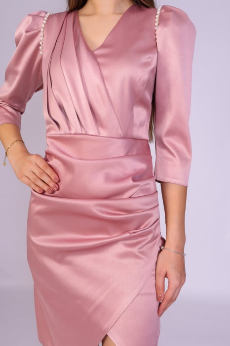 Rochie PERLA de ocazie roz cu umeri bufanti [3]