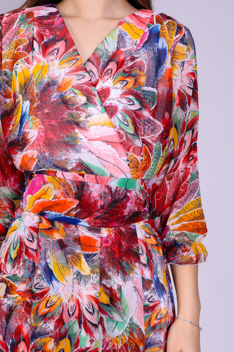 Rochie OLGA midi cu  imprimeu floral rosu [4]