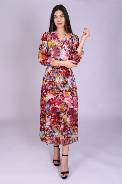 Rochie OLGA midi cu  imprimeu floral rosu [2]