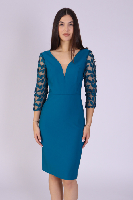 Rochie POPPY office din stofa si maneci din dantela [2]