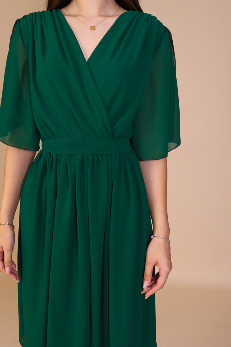 Rochie ROXI, Verde din Voal cu Maneci Despicate, Engros [4]