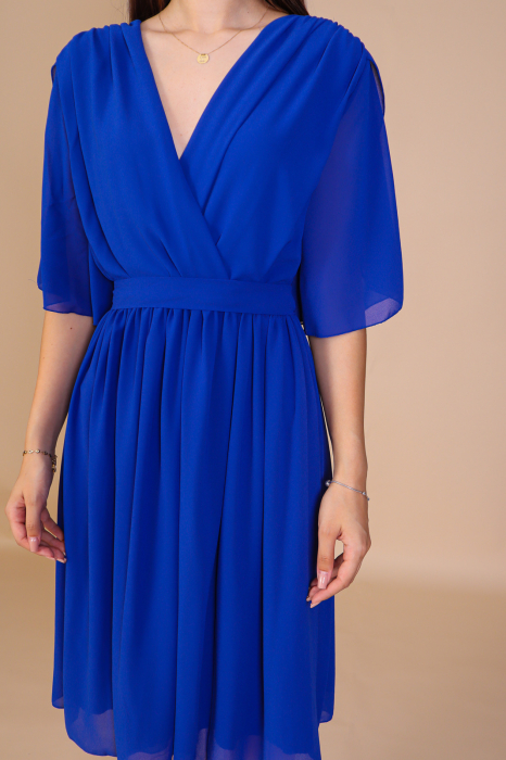 Rochie ROXI, Albastra din Voal cu Maneci Despicate, Engros [3]