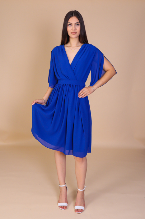 Rochie ROXI, Albastra din Voal cu Maneci Despicate, Engros [2]