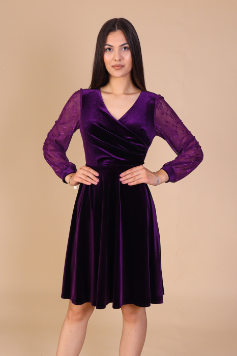 Rochie SANDY din Catifea si Maneci din Dantela, Engros [2]