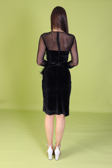 Rochie SAVANNAH din Catifea, Accesorizata cu Puf, Engros [4]