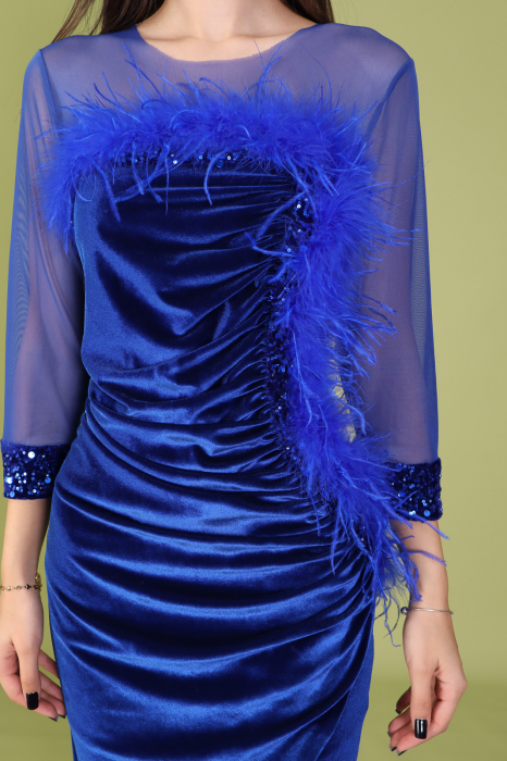 Rochie SAVANNAH din Catifea, Accesorizata cu Puf, Engros [4]