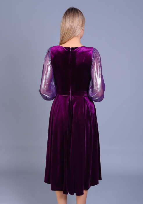 Rochie ENGROS Valeria midi mov din catifea cu buzunare [4]