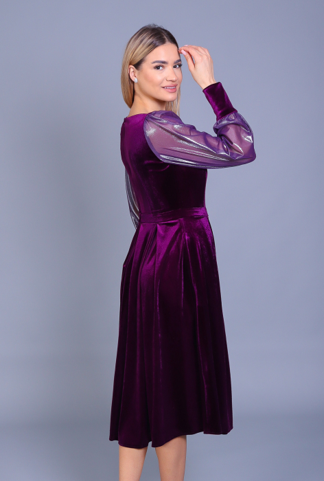 Rochie ENGROS Valeria midi mov din catifea cu buzunare [5]