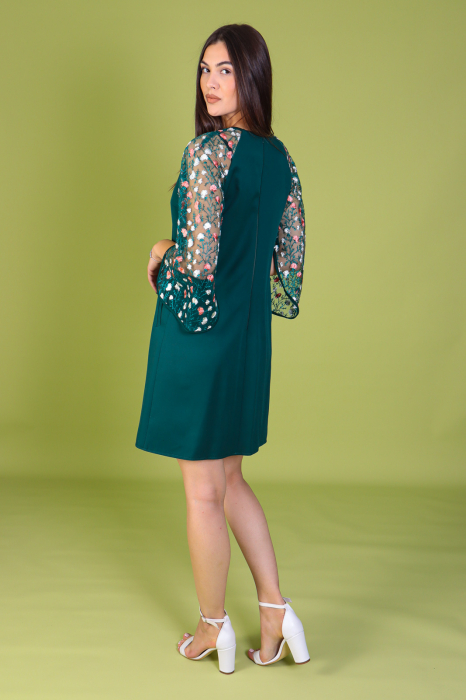 Rochie ANDREEA Verde, cu Maneci din Dantela, Engros [4]