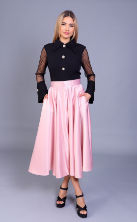 Fusta ANGRO Sissi roz midi in clos cu buzunare [1]