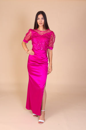 Rochie Lunga MIRIAM din Tafta si Paiete, Ciclam, Engros [1]