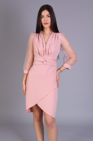 Produse - Rochia LIANA din stofă, cu mâneci din organza și fustă petrecută