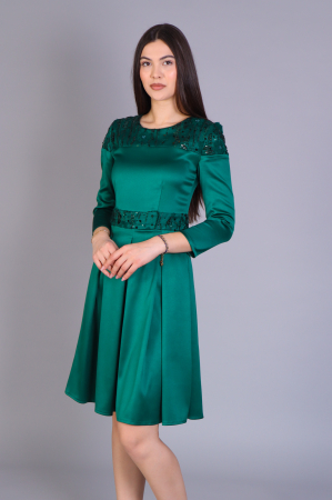 Produse - Rochie SOFIA din tafta cu fustă plisată și detalii din dantelă