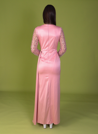 Rochie ALORA Eleganta, din Tafta, Maneci din Paiete si Puf [3]