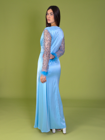 Rochie ALORA Eleganta, din Tafta, Maneci din Paiete si Puf [2]