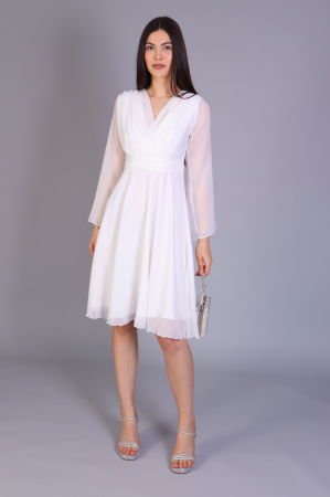 Produse - Rochie ALYA albă din voal, cu cordon detașabil